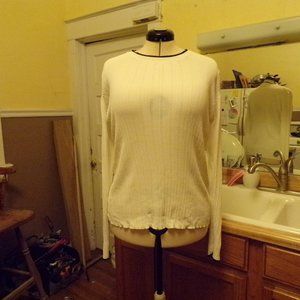 Express lightweight black-trimmed semisheer cream crinkle-ribbed sweater